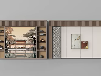 New Chinese Restaurant Background Wall Wood Decorative Background Wall Box Background Wall 3d model