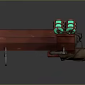 Red Sci Fi Gun With Green Glowing Sights And Brown Grip Mechanical Design