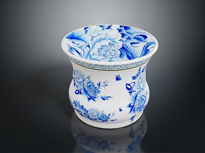 Chinese Blue And White Porcelain Vase With Floral Patterns And Decorative Details 3d model