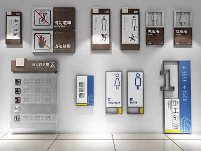 School Directional And Safety Signage System With Restroom Facility And No Smoking Signs 3d model