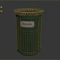 Architectural Style Green Metal Trash Bin Featuring Clean City Sign And Grid Top