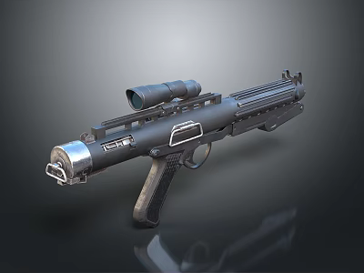 Advanced Tactical Weapon Featuring Black Scope And Futuristic Design Grip Barrel And Metallic Finish 3d model