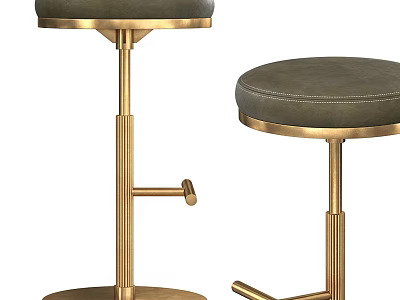 Modern Adjustable Bar Stools With Leather Seats And Brass Metal Frames 3d model