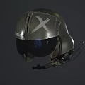 Two Worn Green Helmets With White Cross Marking On Dark Reflective Surface