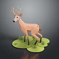 Low Poly Deer Standing On Green Grass With Simple Gray Background