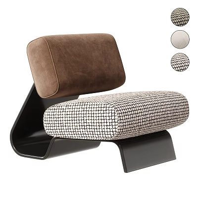 Modern Single Sofa With Brown Backrest Black and White Checkered Seat and Black Metal Frame 3d model