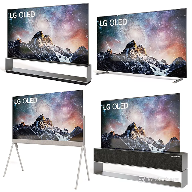 LG OLED TV Showing Stunning Starry Mountain Scene With Soundbar And Stand 3d model 