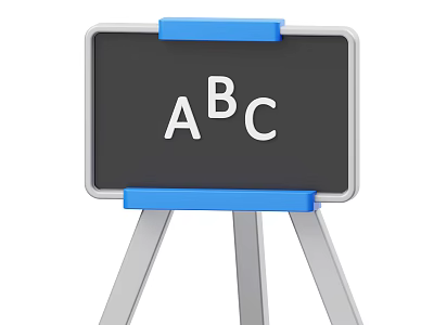 Blackboard Easel with White ABC Letters Blue Clips and Silver Stand 3d model