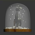 Glass Dome Decorative Display With Brass Deer Figurine Wooden Base And Seashells
