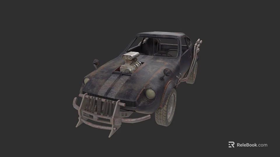 Rustic Modified Car With Exposed Engine Stripes And Custom Front Bumper 3d model 