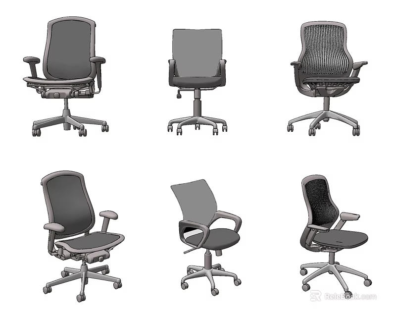 Modern Ergonomic Office Chairs With Various Mesh Back Designs And Armrests 3d model
