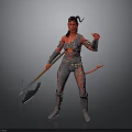 Red Skinned Character With Horns Tail And Axe In Armor Standing Pose