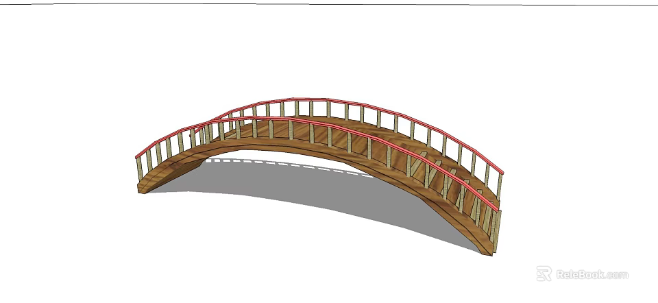 Outdoor Playground Equipment Wooden Arched Bridge With Red Railings For Kids 3d model 