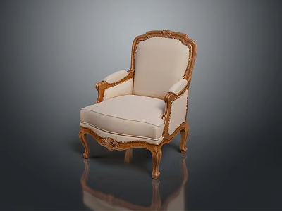 Classical Wooden Armchair With Carved Frame And Cream Upholstered Seat 3d model
