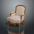 Classical Wooden Armchair With Carved Frame And Cream Upholstered Seat