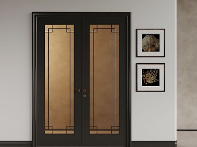 Modern Middle Style Double Door Glass Double Door 3d model