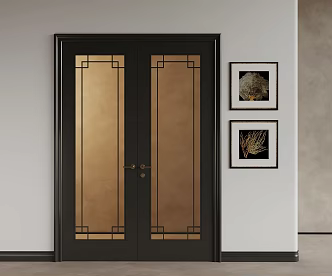 Modern Middle Style Double Door Glass Double Door 3d model