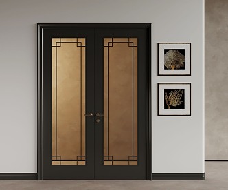 Modern Middle Style Double Door Glass Double Door 3d model