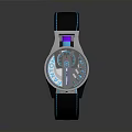 Stylish Modern Watch With Black Strap Blue Trim Silver Dial And Purple Accent