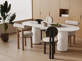 Cream wind dining table and chair combination 3d model