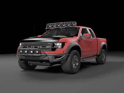 Red Pickup Truck With Roof LED Lights And Aggressive Front Grille Design 3d model