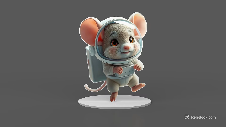 Cute Reptile Character In Astronaut Suit Standing On White Base With Gray Background 3d model 