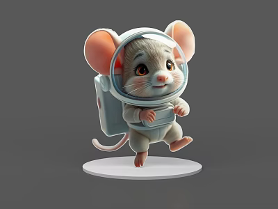 Cute Reptile Character In Astronaut Suit Standing On White Base With Gray Background 3d model