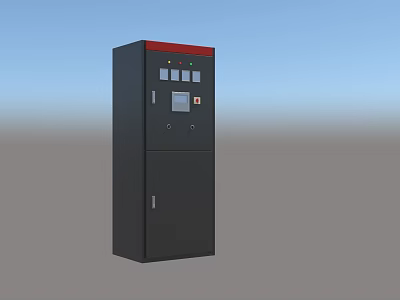 Industrial Equipment Vertical Black Control Cabinet With Red Top Control Panel Display Screen And Buttons 3d model