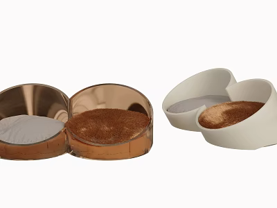 Open Design Pet Beds In Copper And White With Brown And Gray Cushions 3d model