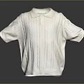 Casual Fashionable White Collared Short Sleeve Knitted Sweater With Cable Pattern