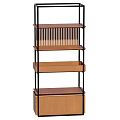 Modern Multi Layer Storage Shelf With Metal Frame Wooden Shelves Decorative Slats And Bottom Cabinet