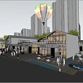 Modern Commercial Complex With Modern Architecture Outdoor Plaza Pedestrians And Greenery