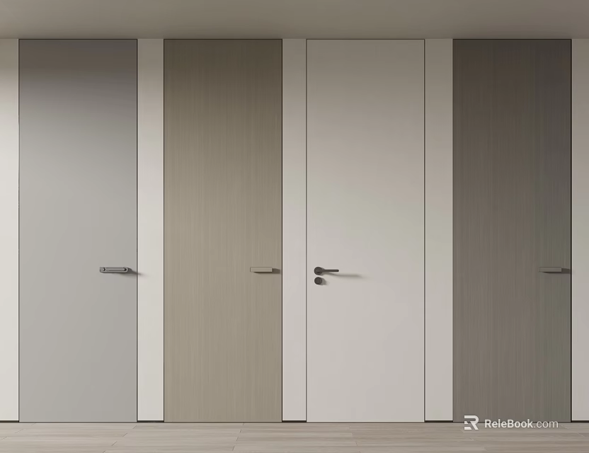 Modern Hinged Doors In Various Neutral Tones With Metal Handles Arranged In Row 3d model 