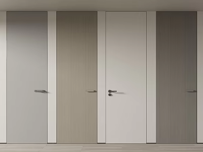 Modern Hinged Doors In Various Neutral Tones With Metal Handles Arranged In Row 3d model