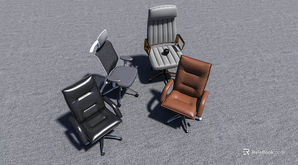 Modern Comfortable Office Chairs With Leather Mesh High Back And Multiple Colors 3d model 