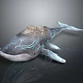 Fantasy Style Whale 3D Model with Blue Patterns and Rock Like Back Structure 3d model