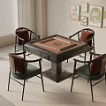Modern Room Interior With Mahjong Table Four Chairs Decorative Paintings And Plant