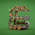 Ancient Wooden Siege Weapon with Metal Spiked Frame and Wheeled Battering Ram Structure
