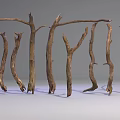 Natural Stone And Wood Decor With Curved Branches Arranged In Row 3d model