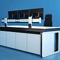 Modern Office Desk Workstation With Multiple Monitors And Ergonomic Chair Setup 3d model