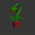 Decorative Green Plant With Curved Stem Red Green Flower And Red Pot