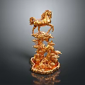 Golden Horse Sculpture With Intricate Carved Base For Decorative
