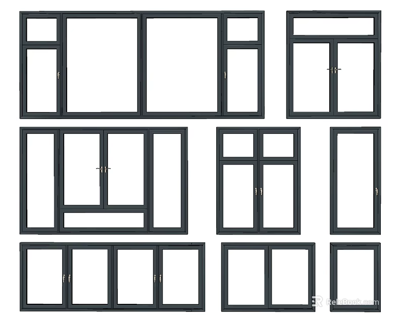 Casement Windows With Various Structural Designs And Different Styles For Home Building 3d model