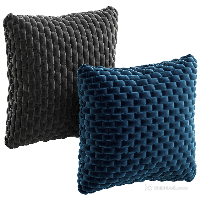 Soft Velvet Woven Texture Decorative Pillows in Black and Blue Colors 3d model 