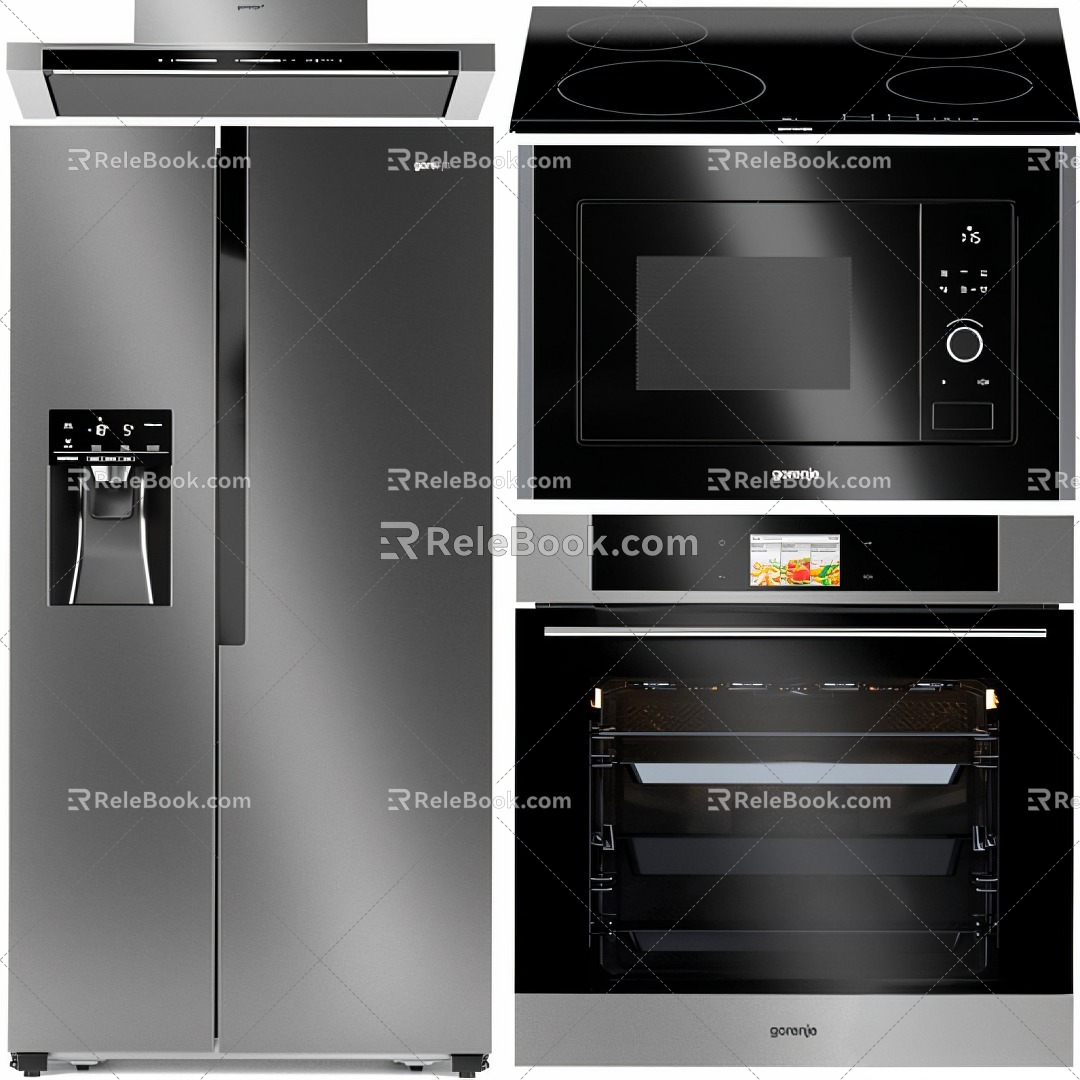 Modern Kitchen Appliances Refrigerator Oven 3d model