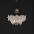 Elegant Scallop Shaped Glass Chandelier With Pearl Decorations And Crystal Pendants On Black Wall Background