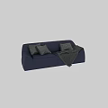 Blue Leather Two Seater Sofa With Gray Cushions And Knitted Throw Blanket 3d model