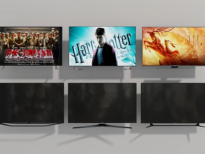 Televisions Displaying Harry Potter And Movie Scenes In Modern Setup 3d model