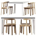 Modern Dining Table Set With Wooden Chairs And White Sleek Table Frame 3d model