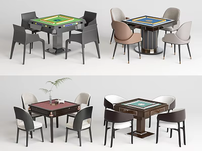 Elegant Modern Mahjong Table Set With Wooden Tops And Matching Chairs In Various Colors 3d model